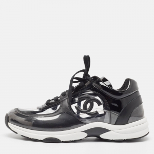 Chanel Black PVC and Leather CC Low Top Sneakers Size 43