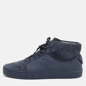 Chanel Navy Blue Rubber and Suede High-Top Sneakers Size 45