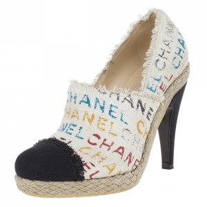 Chanel White Canvas Cap Toe Espadrilles Clogs Size 38.5