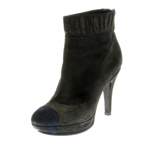 Chanel Grey Suede CC Cap Toe Ankle Boots Size 37