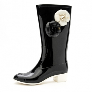 Chanel Black Rubber Camelia Rain Boots Size 36