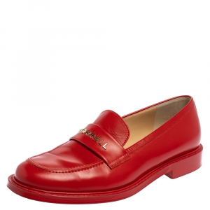 Chanel Pharrell Red Leather Slip On Loafers Size 43