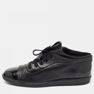 Chanel Black Leather Cap Toe High Top Sneakers Size 41.5