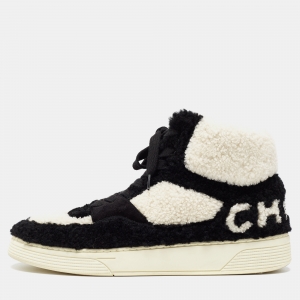 Chanel Black/White Shearling High Top Sneakers Size 42