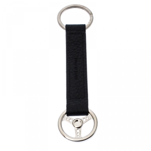 Chopard Steering Wheel Black Leather Silver Tone Key Ring