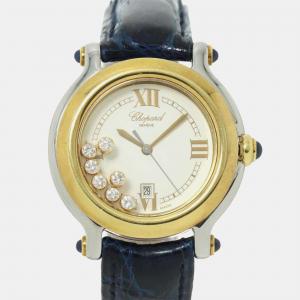 Chopard White 18k Yellow Gold Stainless Steel Happy Sport 27/8239-23 Quartz Men's Wristwatch 32 mm