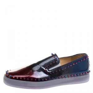 Christian Louboutin Ombrè Glitter Patent Leather Spike Pik Boat Slip On Sneakers Size 43.5