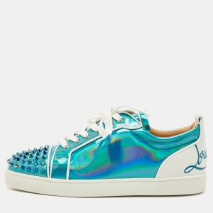 Christian Louboutin Blue Iridescent Leather Fun Louis Junior Sneakers Size 44.5