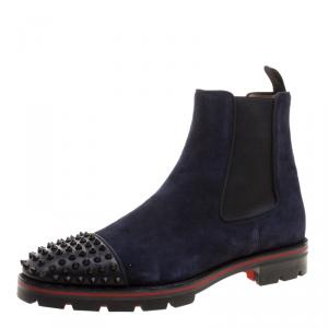 Christian Louboutin Navy Blue Suede Melon Spikes Ankle Boots Size 44
