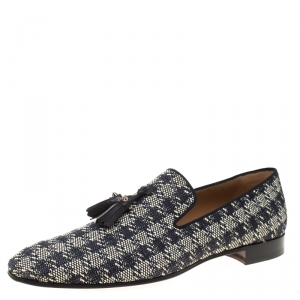 مملوكة مسبقًا Christian Louboutin Two Tone Houndstooth Weave Dandelion Tassel Loafers Size 43.5