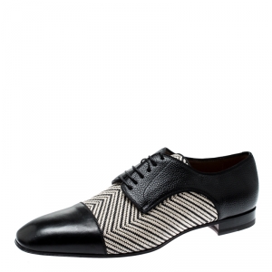 Christian Louboutin Black Leather And Canvas Lace Up Oxford Size 44