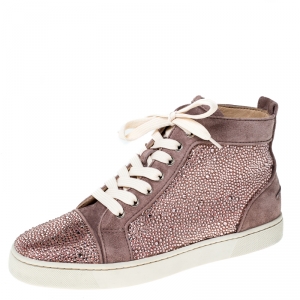 Christian Louboutin Pink Suede Leather Louis High Top Sneakers Size 40
