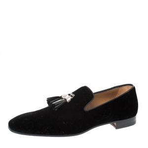 Christian Louboutin Black Velvet Rivalion Slip On Loafers Size 43