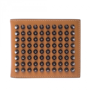 Christian Louboutin Tan Leather Clipsos Studded Bi Fold Wallet