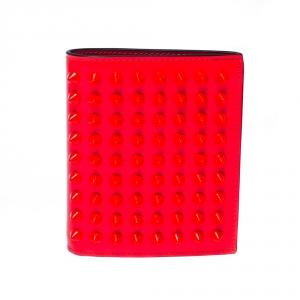 Christian Louboutin Neon Orange Leather Clipsos Studded Bifold Wallet