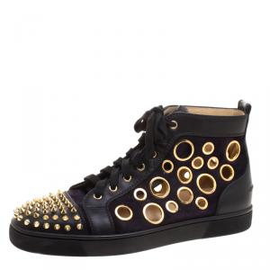 Christian Louboutin Two Tone Suede And Leather Bubble Spikes High Top Sneakers Size 43