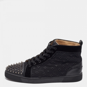 Christian Louboutin Black Fabric and Leather Lou Spikes High Top Sneakers Size 45
