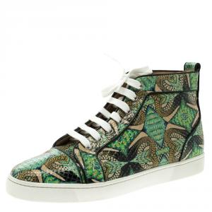 Christian Louboutin Multicolor Hand Painted Python Leather Inferno High Top Sneakers Size 42.5