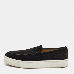 مملوكة مسبقًا Christian Louboutin Paqueboat Size 45.5 Black Suede Slip On Loafer Sneakers