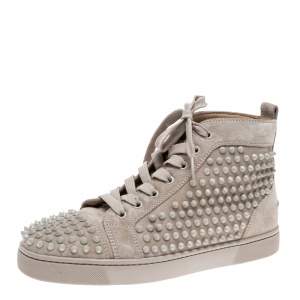 Christian Louboutin Beige Suede Louis Spike High Top Sneakers Size 40