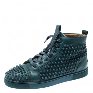 Christian Louboutin Blue Leather Louis Spike High Top Sneakers Size 41