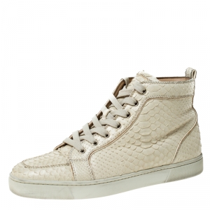 Christian Louboutin White Python Leather Rantus High Top Sneakers Size 41.5