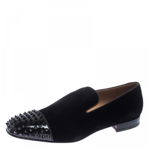 Christian Louboutin Black Velvet Spooky Spiked Toe Cap Smoking Slippers Size 44