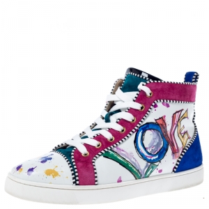 Christian Louboutin Multicolor Leather and Suede Love High Sneakers Size 42