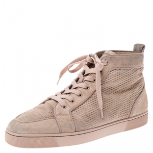 Christian Louboutin Beige Suede High Top Lace Up Sneakers Size 45