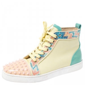 Christian Louboutin Multicolor Leather Louis Spike High Top Sneakers Size 41