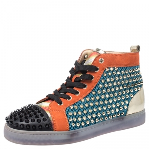 Christian Louboutin Multicolor Mesh, Suede And Leather Lou Spikes Orlato Sneakers Size 40