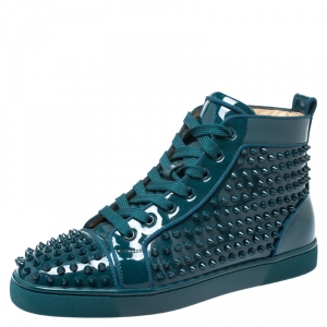 Christian Louboutin Teal Patent Leather Louis Spike High Top Sneakers Size 40.5