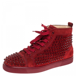 Christian Louboutin Red Suede Louis Spike High Top Sneakers Size 40.5