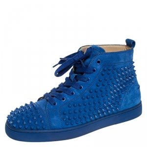 Christian Louboutin Blue Suede Louis Spikes High Top Sneakers Size 40.5