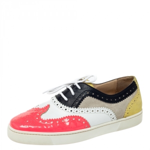 Christian Louboutin Multicolor Brogue Leather Golfito Wingtip Sneakers Size 41