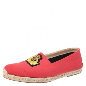 Christian Louboutin Red Canvas Gala Embroidered Crest Espadrille Loafers Size 44