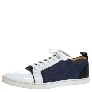 Christian Louboutin Tricolor Patent Leather And Denim Fabric Low Top Sneakers Size 43