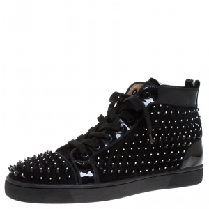 Christian Louboutin Black Suede Leather Louis High Top Sneakers Size 43.5