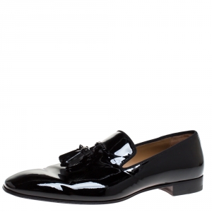 Christian Louboutin Black Patent Leather Dandelion Tassel Slip On Loafers Size 43.5