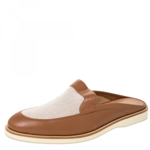 Christian Louboutin Tan Leather and Canvas Lazy N' Happy Slip On Mules Size 43