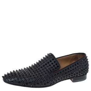 Christian Louboutin Black Leather Roller Boy Spiked Loafers Size 43