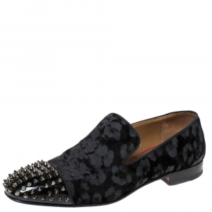 Christian Louboutin Black Velvet Spooky Spiked Toe Cap Smoking Slippers Size 43