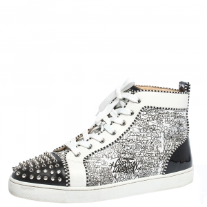 Christian Louboutin White/Black Graffiti Leather Rantus Orlato High Top Sneakers Size 44.5