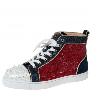 Christian Louboutin Multicolor Suede And Leather Louis Spikes High-Top Sneakers Size 41.5