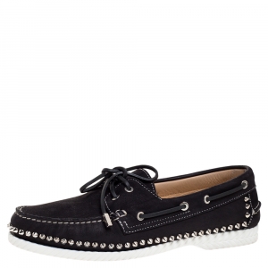 Christian Louboutin Black Suede Steckel Spike Boat Loafers Size 43