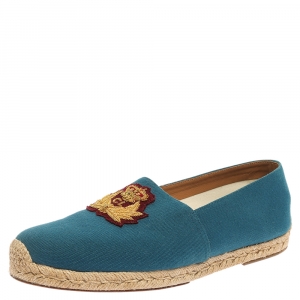 Pre Owned Christian Louboutin Blue Canvas Gala Embroidered Espadrille Slip On Loafers Size 43