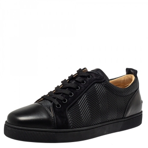 Pre Owned Christian Louboutin Black Leather And Suede Low Top Sneakers  Size 42.5