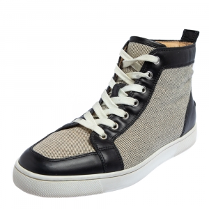 Pre Owned Christian Louboutin Black/White Canvas and Leather Rantus High Top Sneakers Size 41