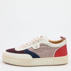 Pre Owned Christian Louboutin Multicolor Leather and Glitter Happy Rui Sneakers Size 43