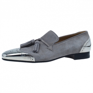 Pre Owned Christian Louboutin Grey Suede James Tassel Loafers Size 43
